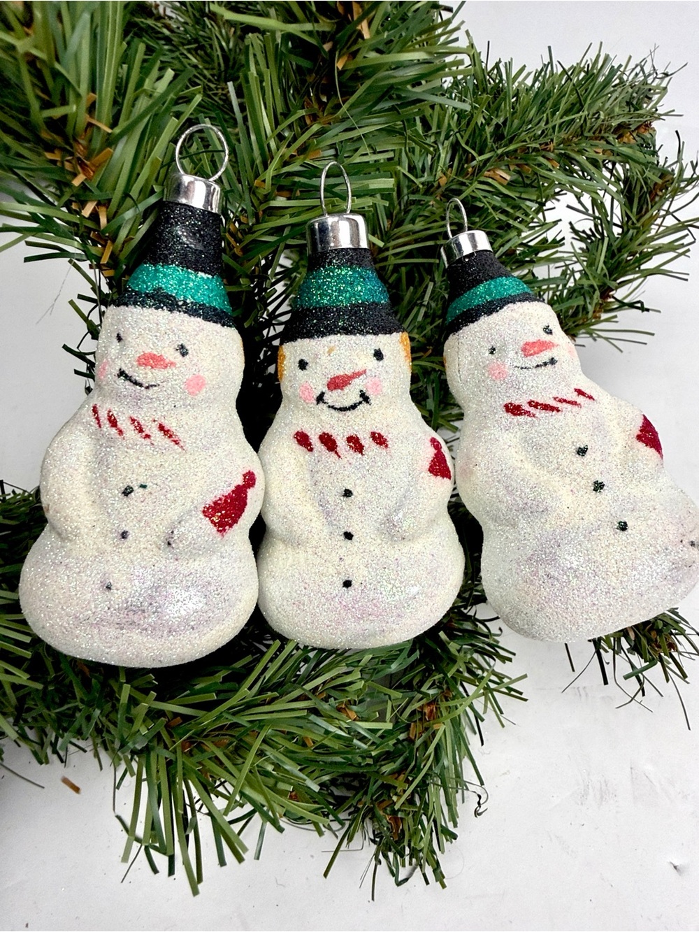 Set of Three Kurt Adler Glittered Glass Snowman Christmas Ornaments Columbia